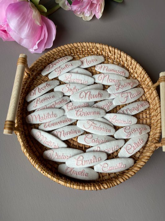 MOLLETTA CON NOME LINO PANNA RICAMO ROSA
