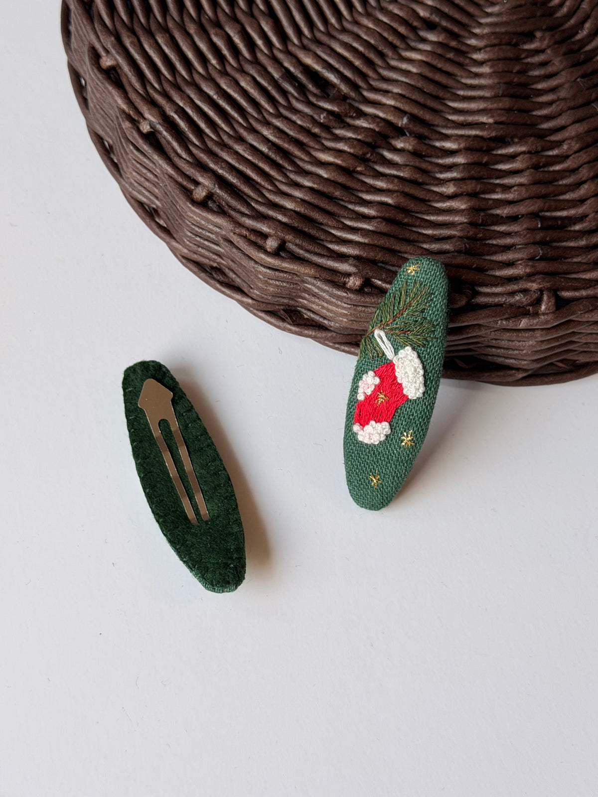 MOLLETTA CALZA DI NATALE SU LINO VERDE