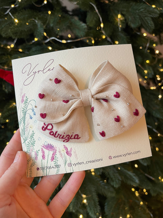 FIOCCO CUORICINI BEIGE E BORDEAUX