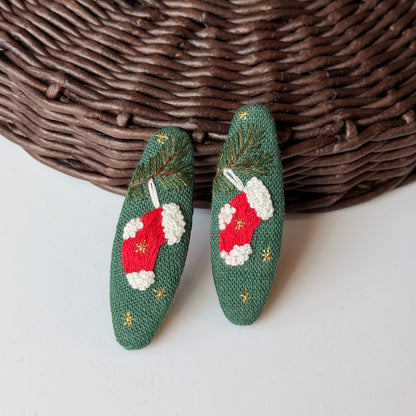 MOLLETTA CALZA DI NATALE SU LINO VERDE