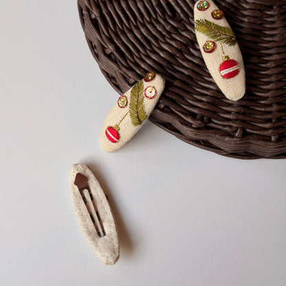 MOLLETTA PALLINA DI NATALE SU LINO BEIGE